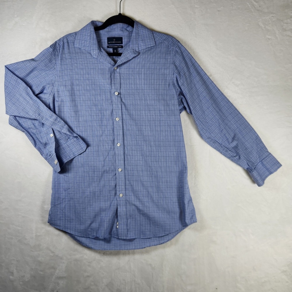 Buttoned Down Mens Blue Plaid Tailored Fit Long‎ Sleeve Dress Shirt